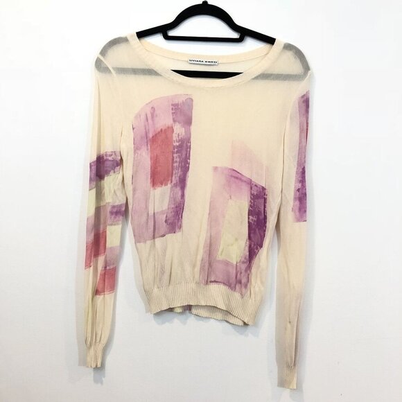Liviana Conti Womens Abstract Print Long-Sleeve Sheer Sweater Top Size M READ - Picture 1 of 9